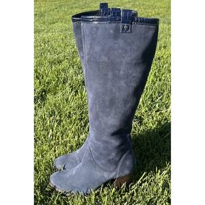 UGG Boots Womens Size 7 Blue Suede Tall Knee High Riding Block Heel 1014381